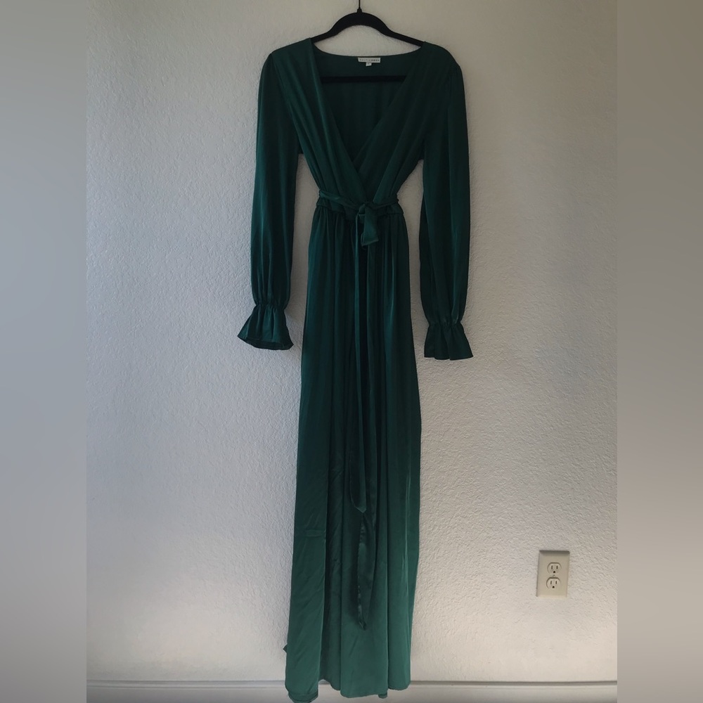 Baltic Born Green Satin Long Sleeve Dress